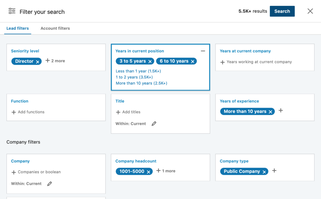 LinkedIn Sales Navigator filters